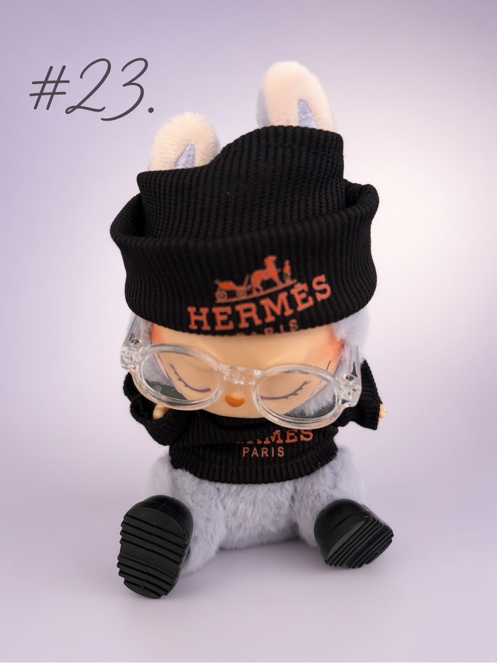 #23, Four Piece Hermes Logo Black Outfit for Labubu Plush Dolls( No Doll)